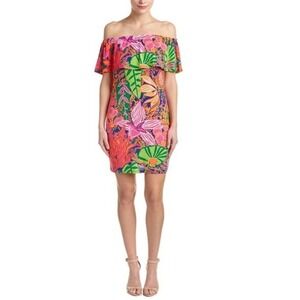 Trina Turk Merci Tropical Floral Off Shoulder Ruffle Mini Dress